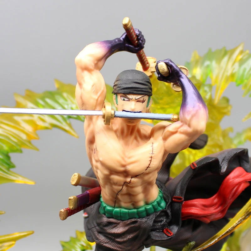 Roronoa Zoro Santoryu Style Armament Haki LED Anime Figurine, One Piece Figurines PVC Statue Collectible 30cm