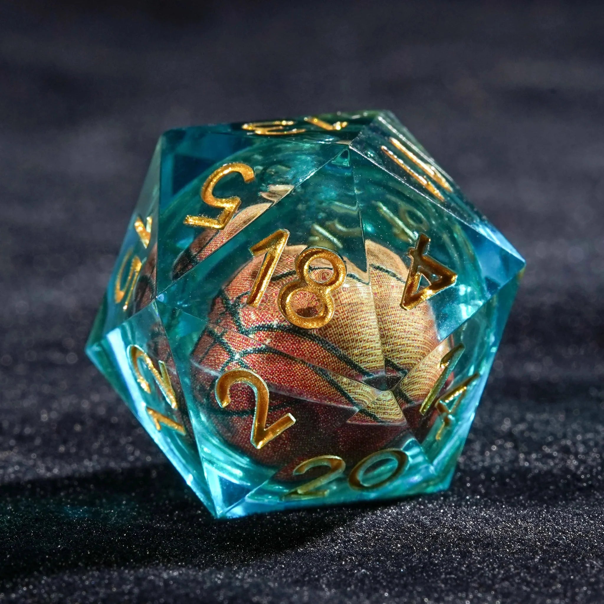 Basketball Core DND Dice Set Water Blue Transparent Resin + Gold Font