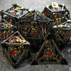 Devil's Eye Ruby Metal Hollow DND Dice Set with Gold Numbers