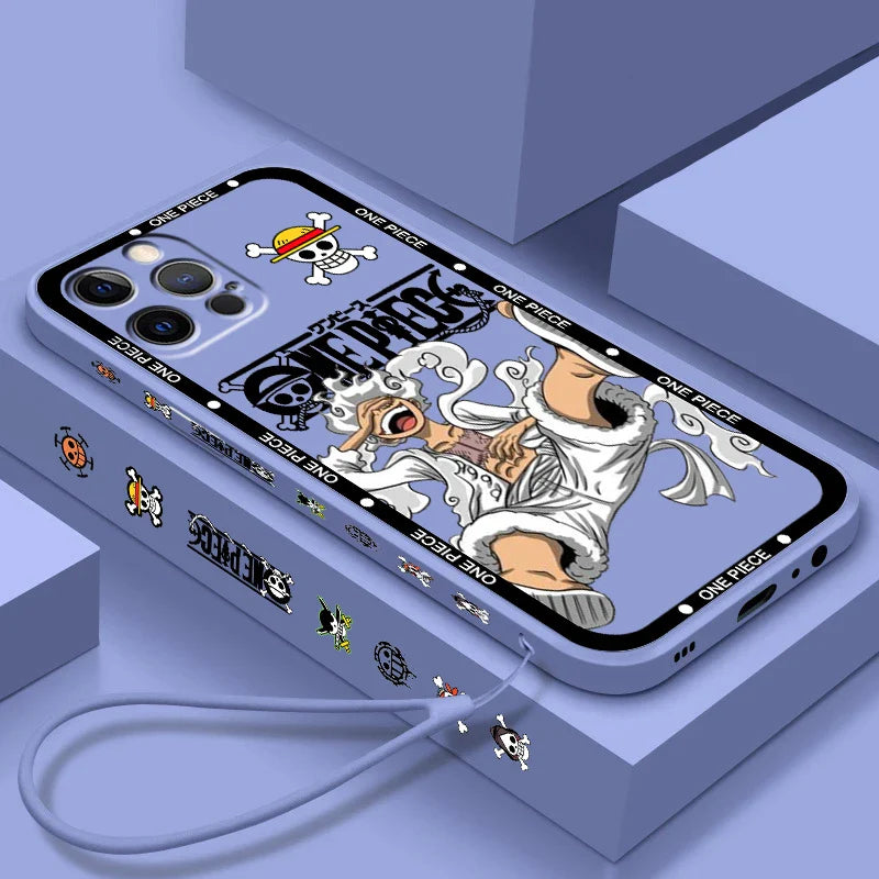 One Piecee Luffyy anime Cartoon Liquid Left Rope For Apple iPhone 15 14 13 12 11 XS XR X 8 7 SE Pro Max Plus Mini Soft Phone Case