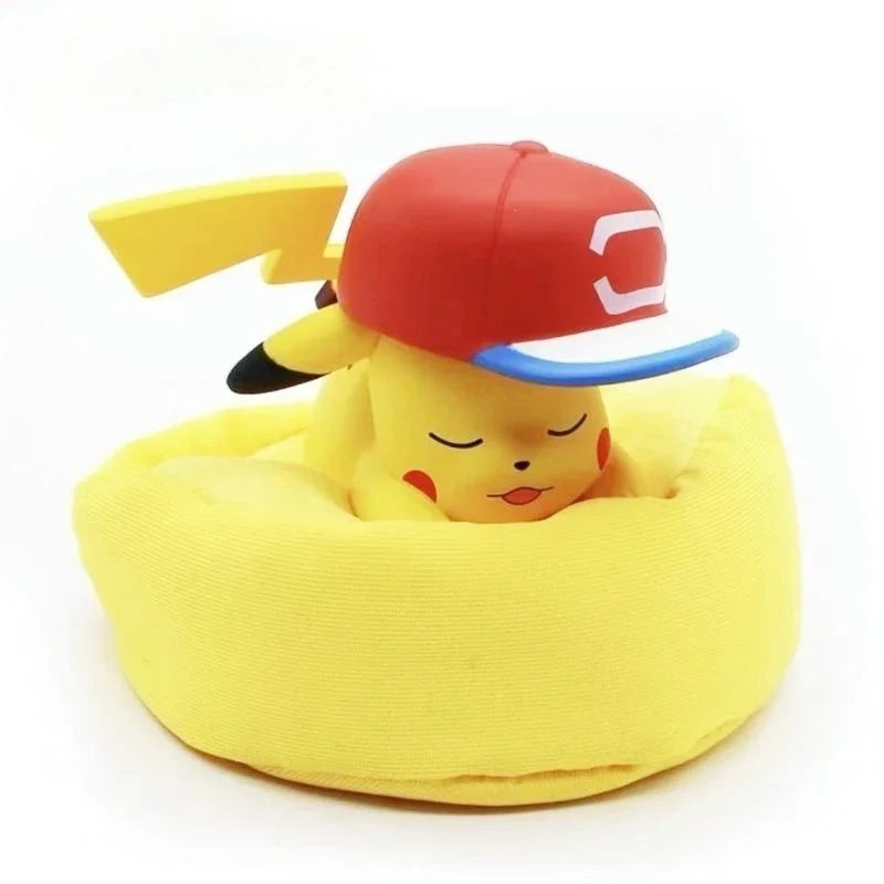 Mini Pokemon Anime Figurines, Sleeping Bean Bag Pikachu Bulbasaur Snorlax Evee Jirachi Komala 6pc Figure Set