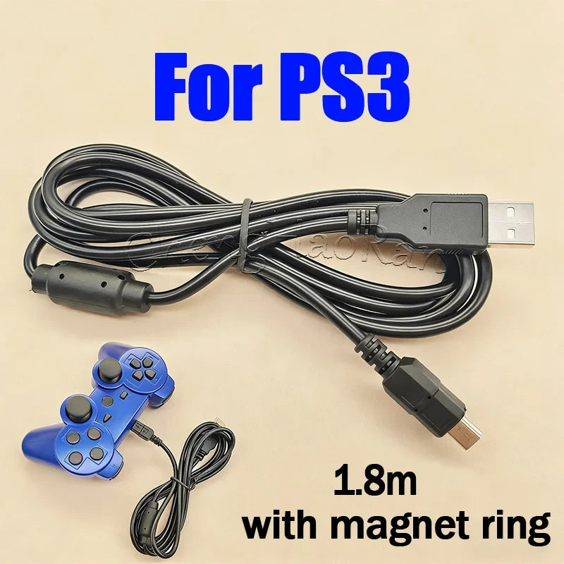 USB Charger Cable for PS3 Controller | Extension Gamepad Cord with Magnetic Ring