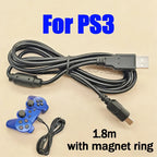 USB Charger Cable for PS3 Controller | Extension Gamepad Cord with Magnetic Ring
