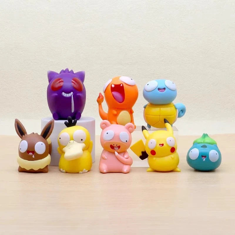 8 PCS Silly Pokemon Mini Figurine Set, Pikachu Bulbasaur Charmander Squirtle Cute PVC Action Figures
