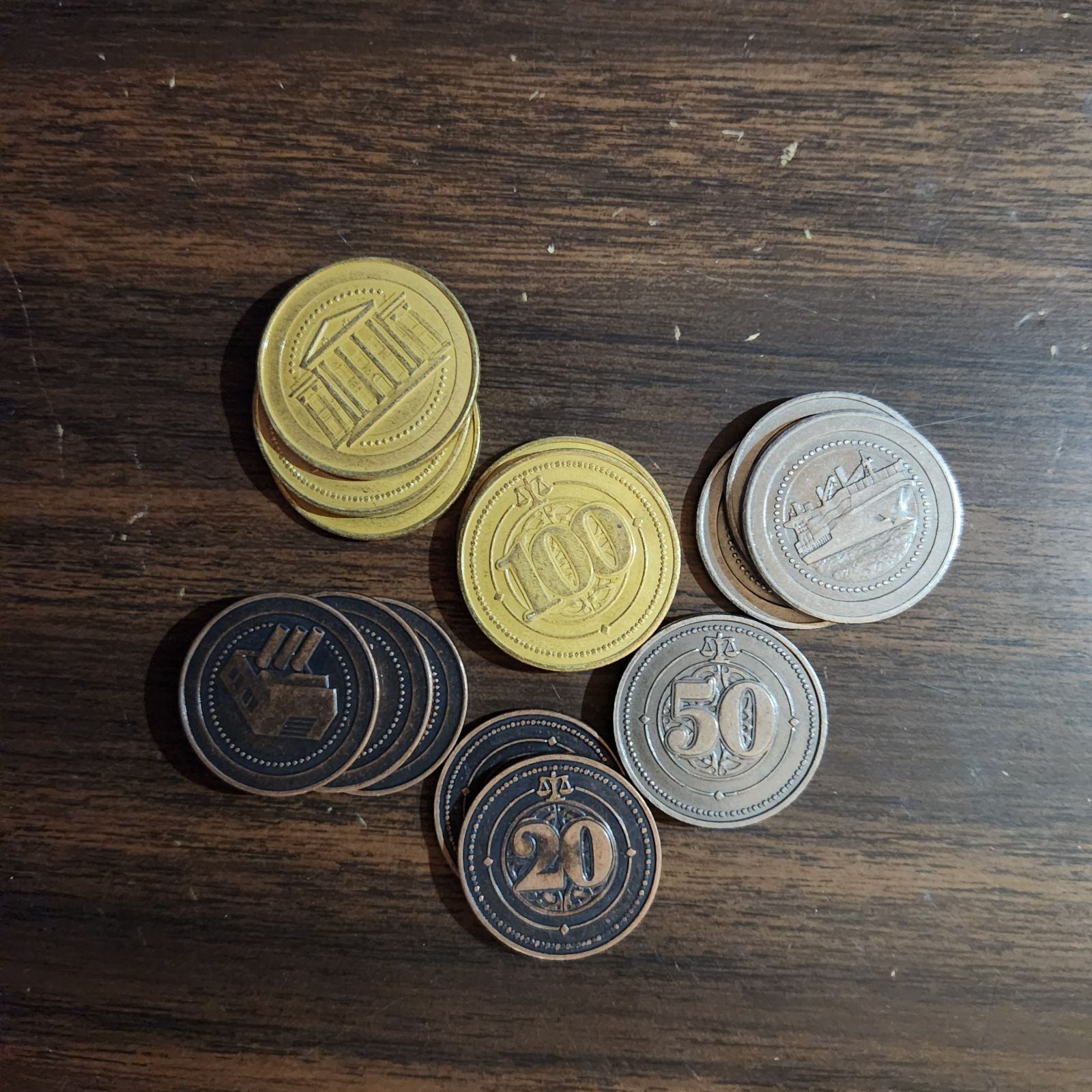 30 Metal Coin HIGH VALUE Board Game Upgrade Set (Industrial Coins)