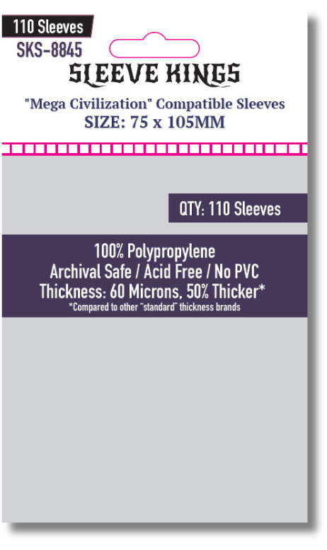 "Mega Civilization" Compatible Sleeves (75x105mm)  110 pack, 60 Micron, SKS-8845