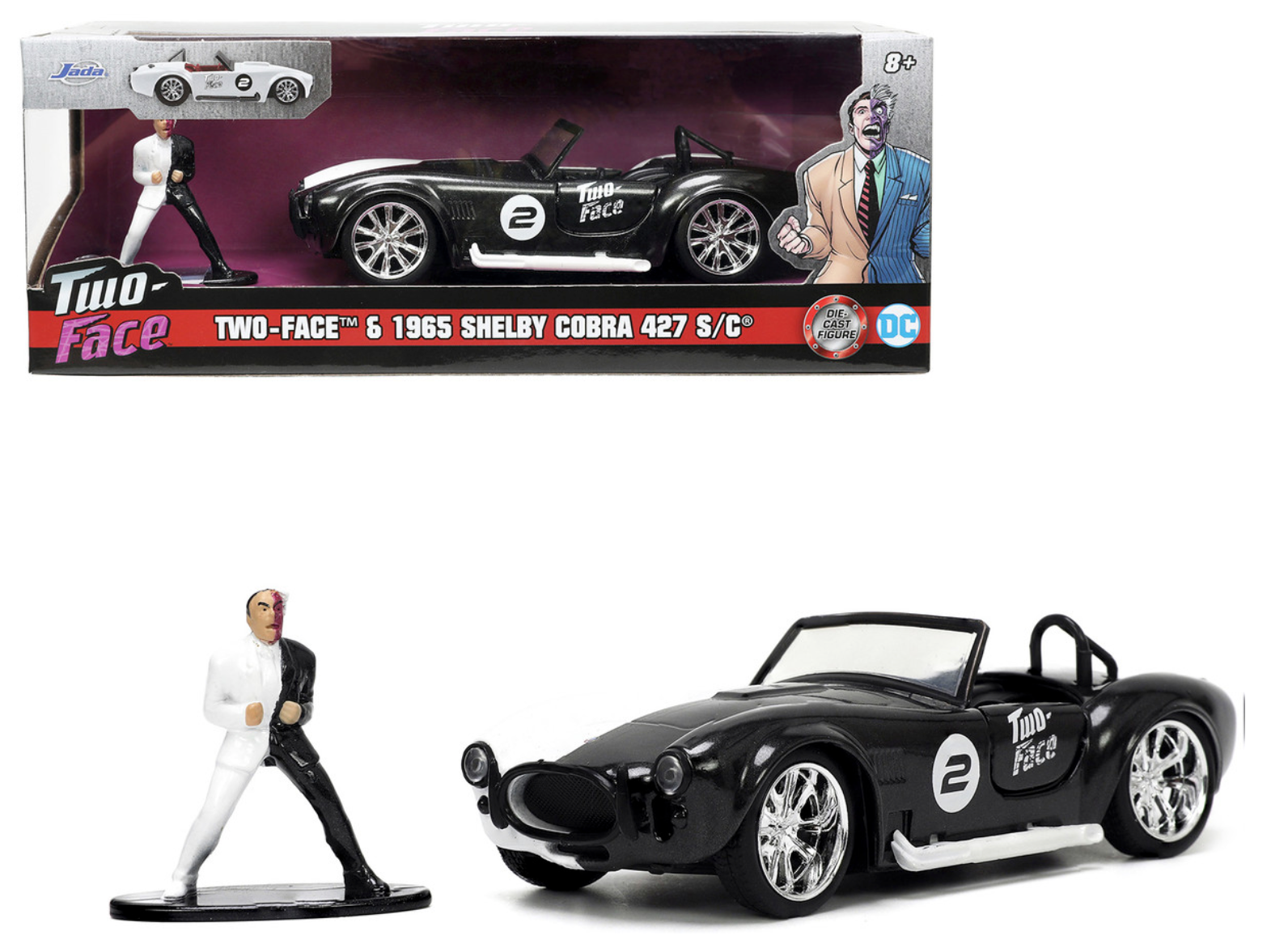 1965 Shelby Cobra 427 S/C #2 Black Metallic and White and Harvey Two-Face Diecast Figure "Batman" "Hollywood Rides" Series 1/32 Diecast Model Car by Jada