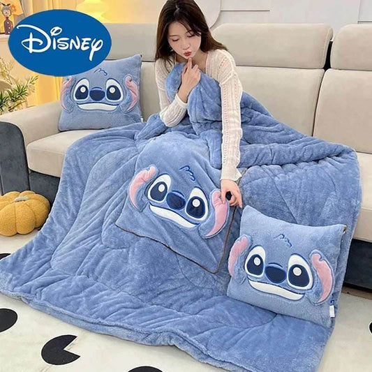 Disney Stitch Throw Pillow Blankets Two In One Kawaii Flannel Thickened Nap Blanket Living Room Kids Bedroom Decoration Gift - G / 40X40cm Open 105X145