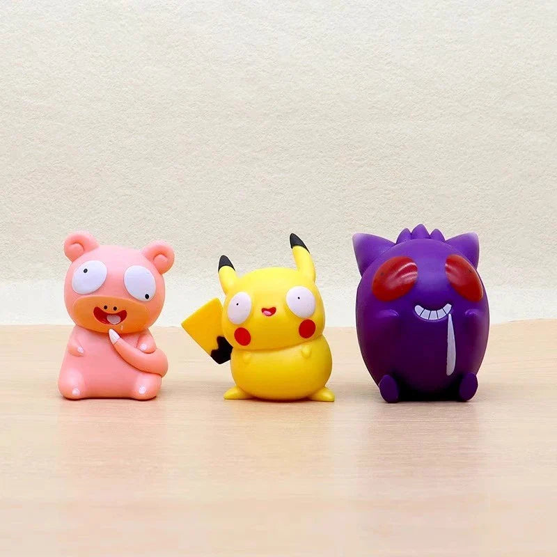 8 PCS Silly Pokemon Mini Figurine Set, Pikachu Bulbasaur Charmander Squirtle Cute PVC Action Figures