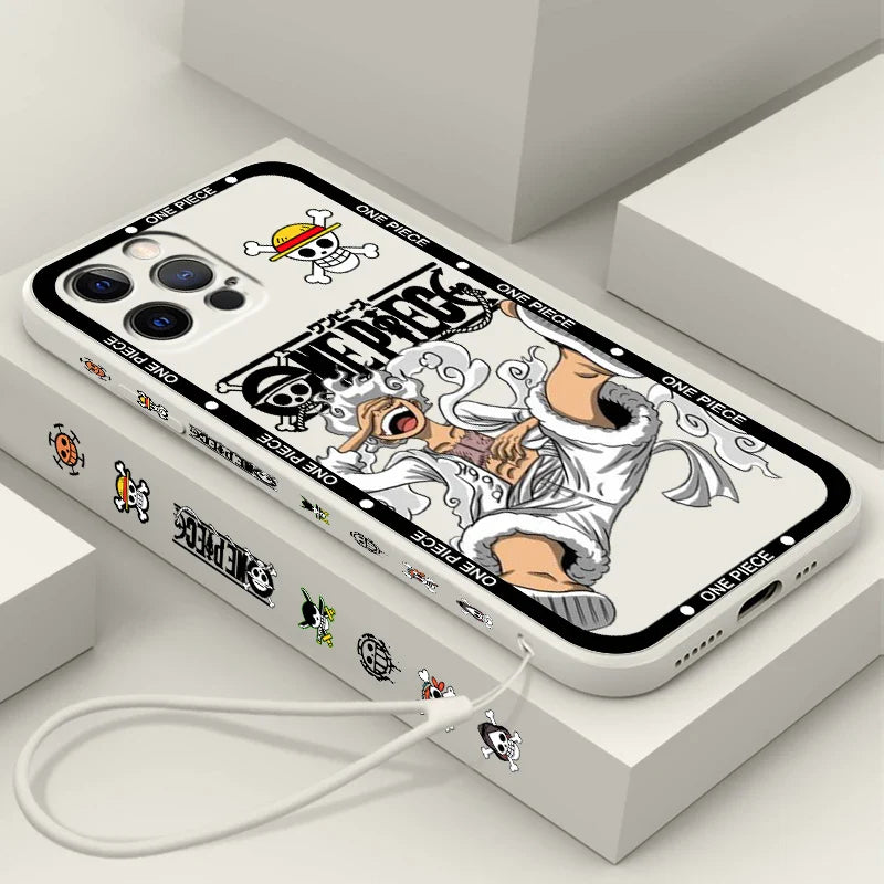 One Piecee Luffyy anime Cartoon Liquid Left Rope For Apple iPhone 15 14 13 12 11 XS XR X 8 7 SE Pro Max Plus Mini Soft Phone Case