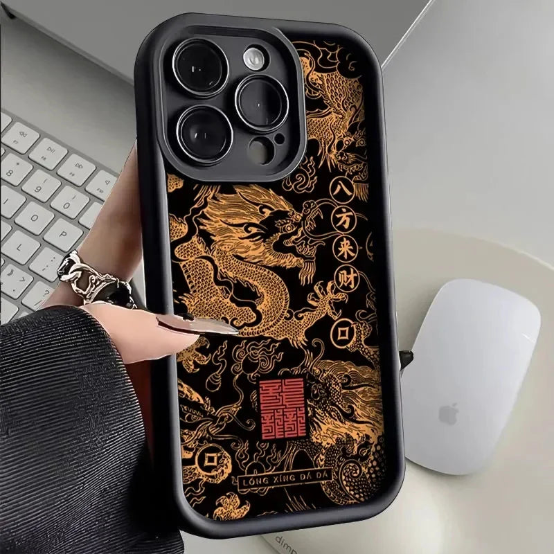 Luxury Fashion East Dragon Soft Phone Case for Samsung Galaxy S24 Ultra S23FE S22 S21 Plus A54 A55 A53 A15 A35 A14 A34 A32 Cover