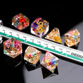 Transparent Resin Polyhedron DND Color Dried Flower Dice set + Gold Font
