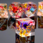 Transparent Resin Polyhedron DND Color Dried Flower Dice set + Gold Font