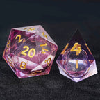 Sharp Edge Purple Quicksand Liquid Core Resin DND Dice Set + Gold Font