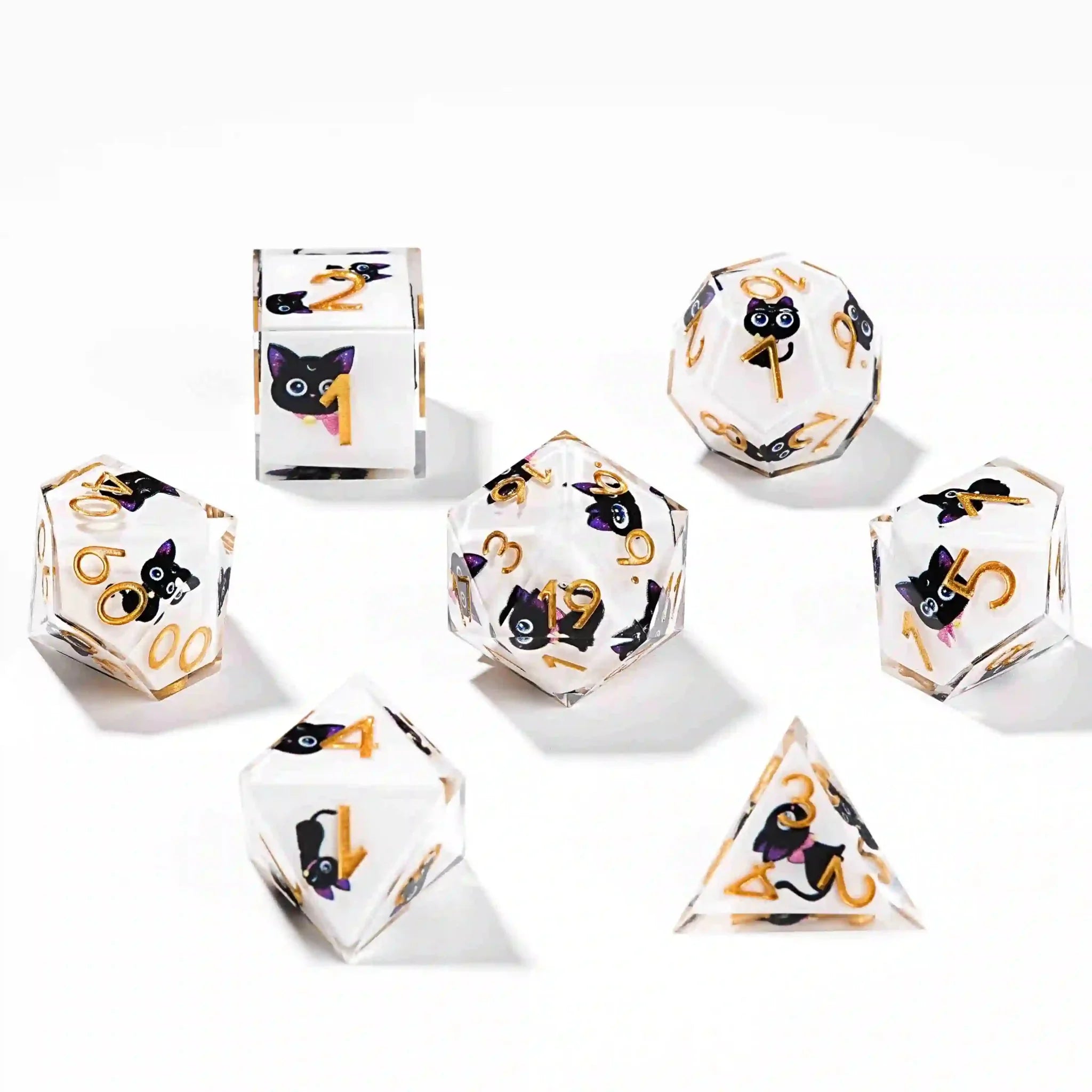 Black purple ears and big eyes cute cat resin DND dice set
