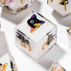 Black purple ears and big eyes cute cat resin DND dice set