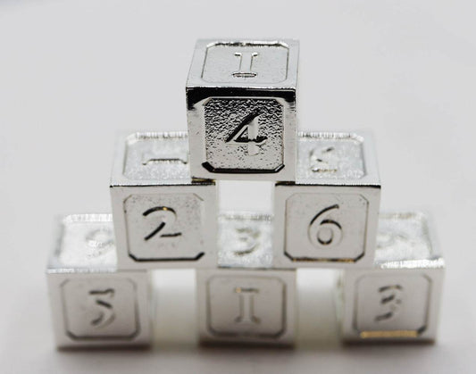 6 piece Metal D6's - Silver - 