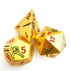 Silver Dragon and Black Warrior Gold Metal DND Dice Set + Red Numbers