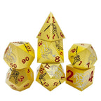 Silver Dragon and Black Warrior Gold Metal DND Dice Set + Red Numbers