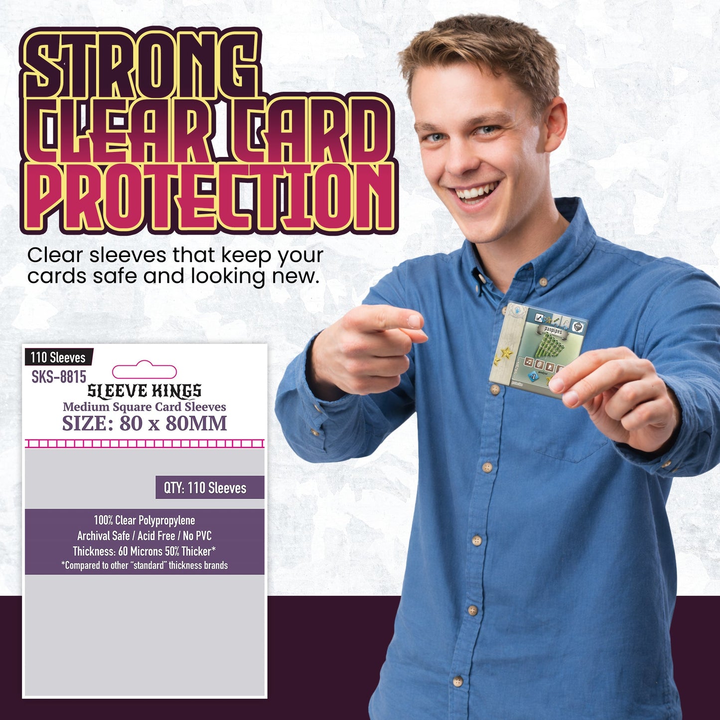 Medium Square Card Sleeves (80x80mm) 110 Pack, 60 Micron, SKS-8815