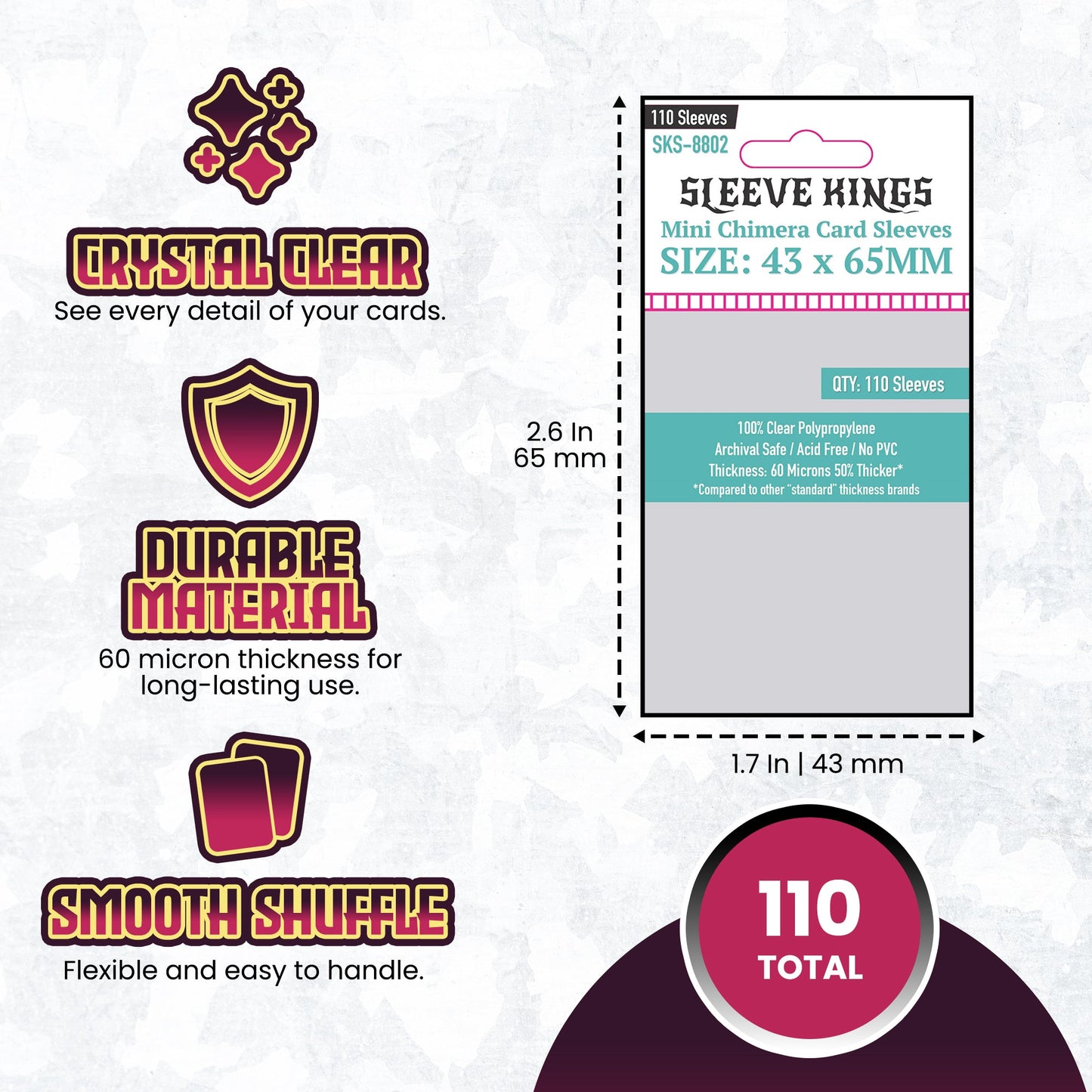 "Mini Chimera" Game Card Sleeves (43x65mm) 110 Pack, 60 Micron, SKS-8802