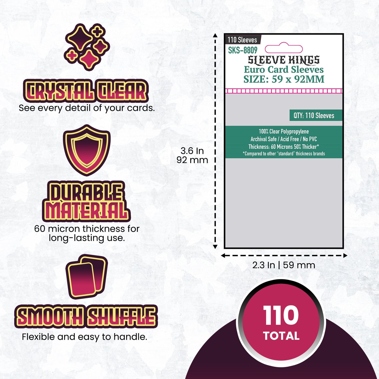 Sleeve Kings Euro Card Sleeves (59x92mm) - 110 Pack, -SKS-8809