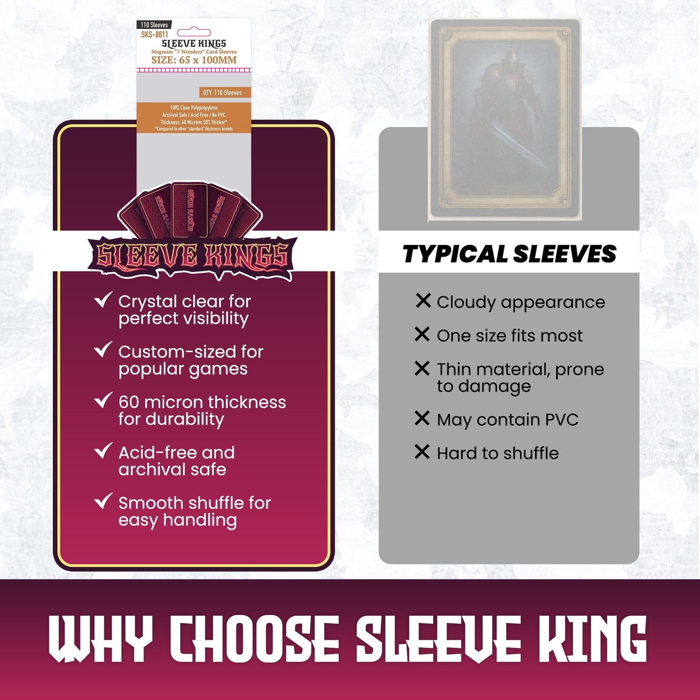 "7 Wonders" Magnum Card Sleeves (65x100mm) 110 Pack, 60 Micron, SKS-8811