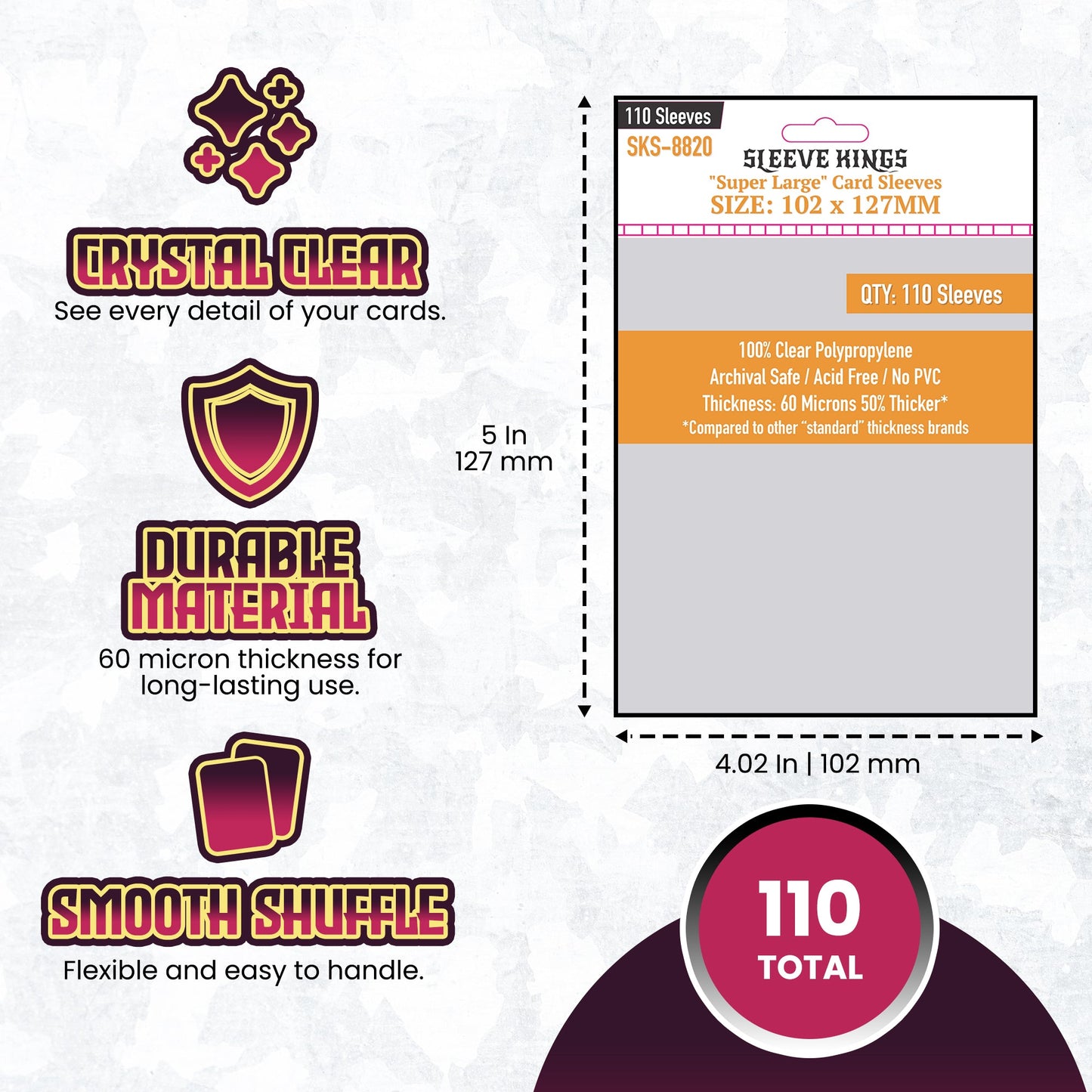 Super Large Game Card Sleeves (102x127mm) 110 Pack, 60 Micron, SKS-8820