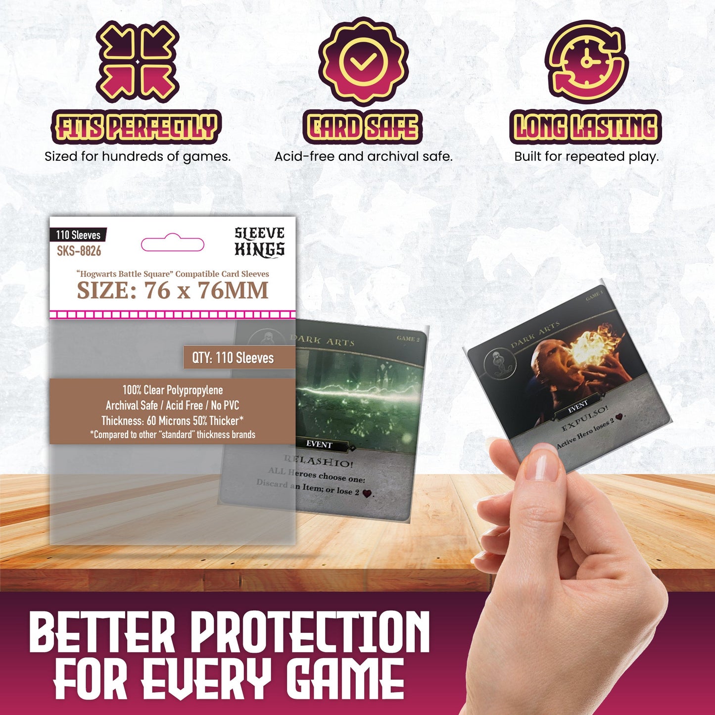 "Hogwarts Battle" Compatible Large Sleeves (76x76mm) 110 Pack, 60 Micron, SKS-8826