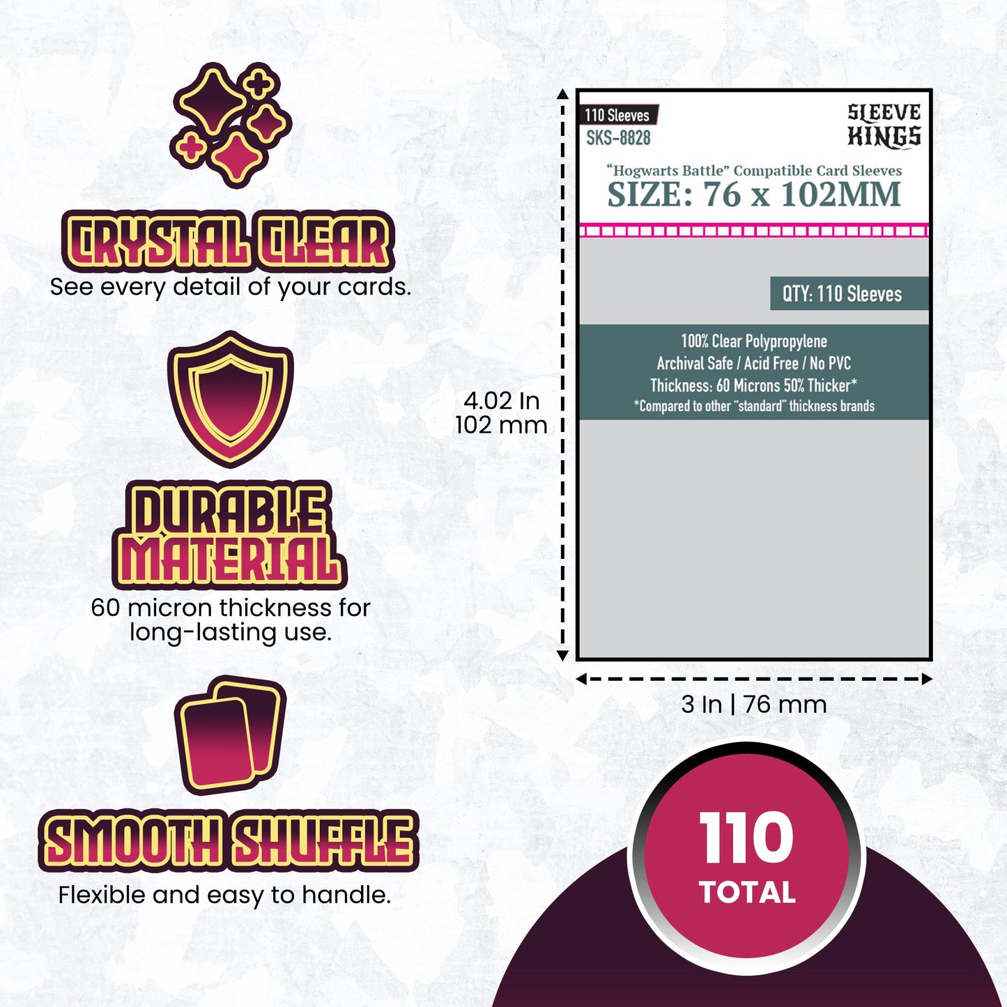 "Hogwarts Battle" Compatible Large Sleeves (76x102mm) 110 Pack, 60 Micron, SKS-8828