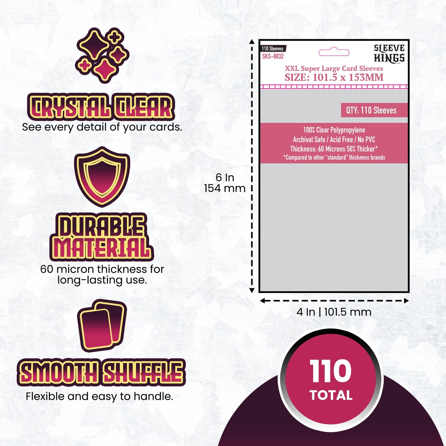 XXL Super Large Game Card Sleeves (101.5x153mm) 110 Pack, 60 Micron, SKS-8832