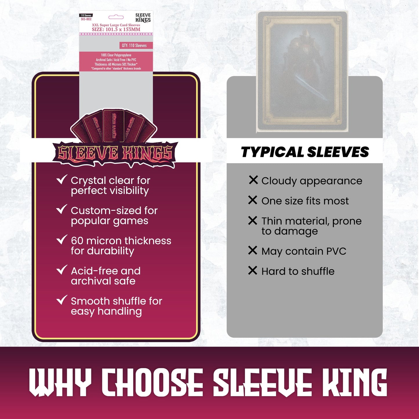 XXL Super Large Game Card Sleeves (101.5x153mm) 110 Pack, 60 Micron, SKS-8832