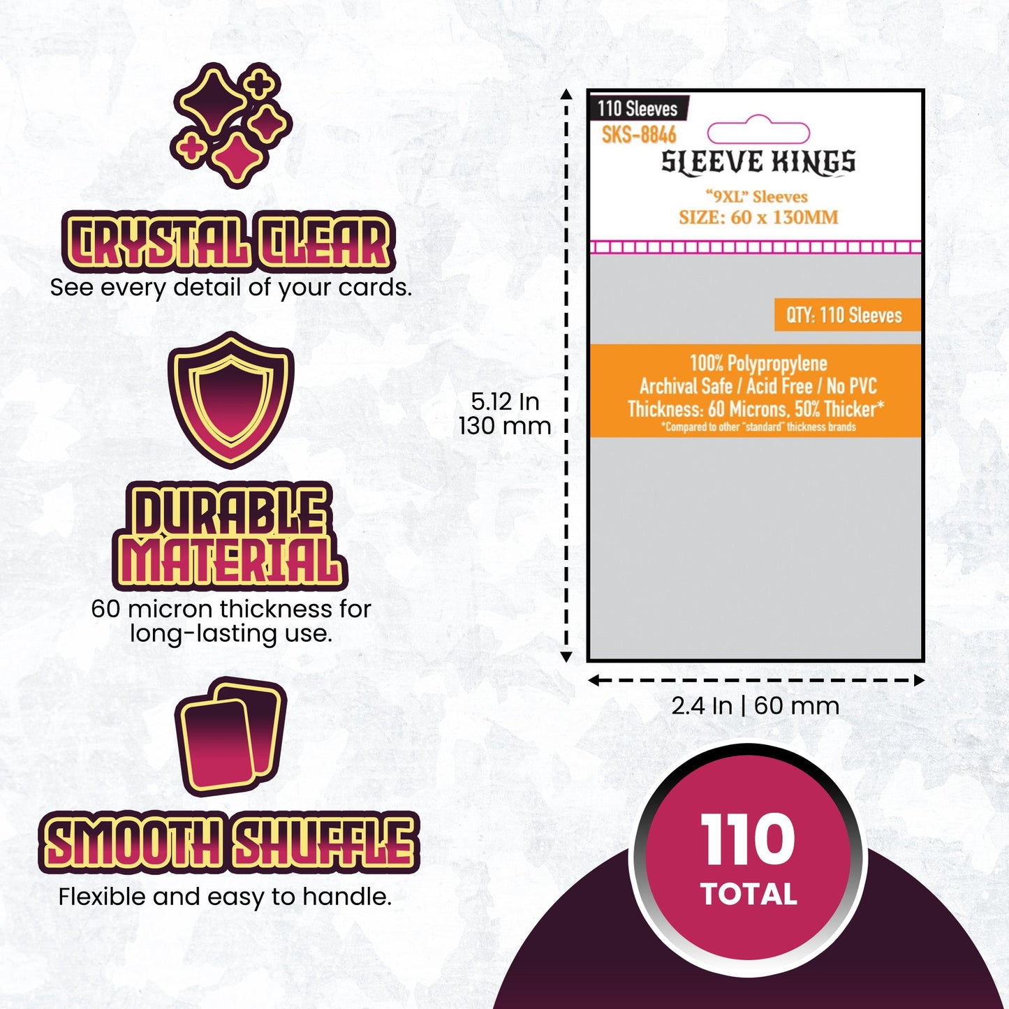 9XL Game Card Sleeves (60x130mm) 110 Pack, 60 Microns, SKS-8846