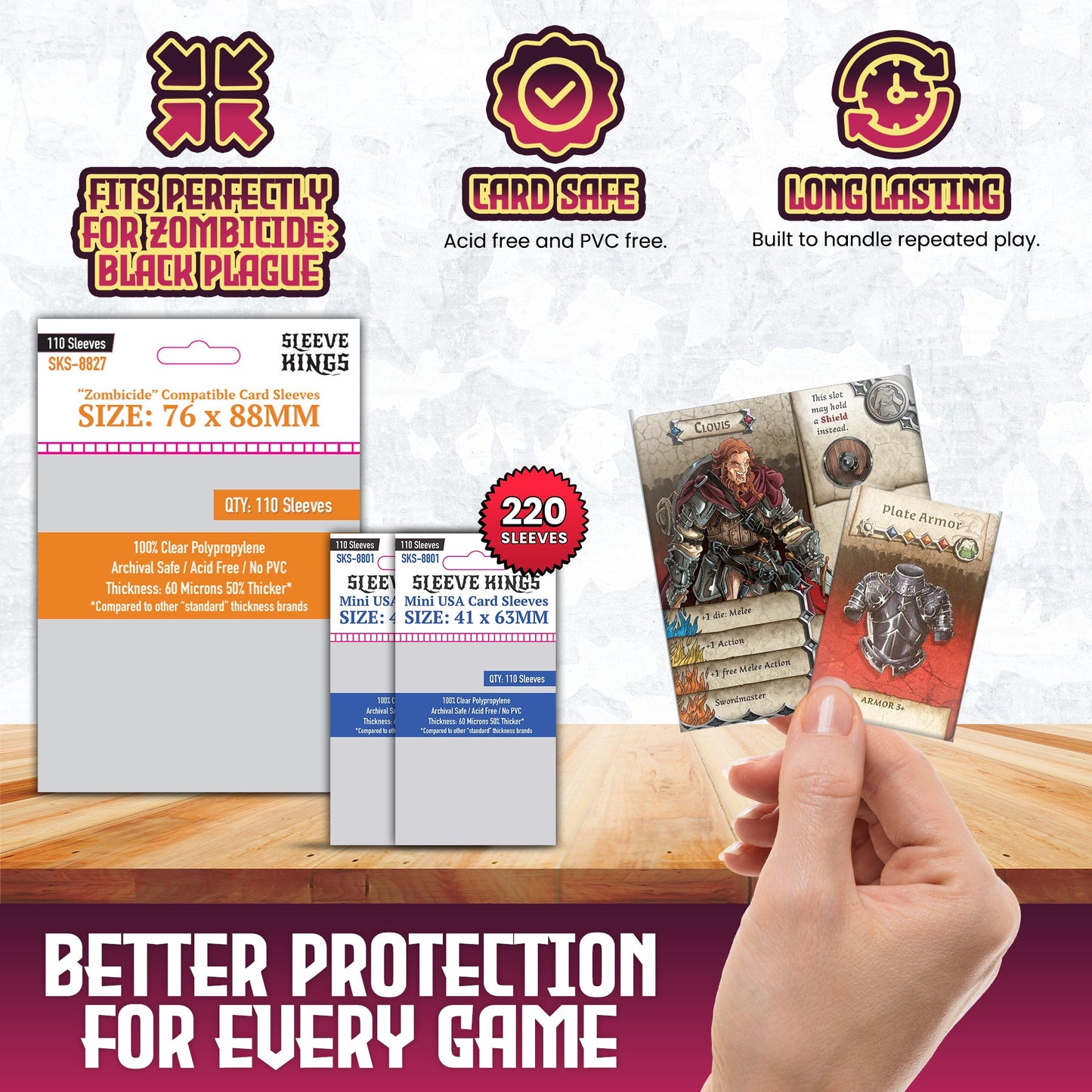 "Zombicide: Black Plague" Compatible Sleeve Bundle (8801 X 2 + 8827 X 1)
