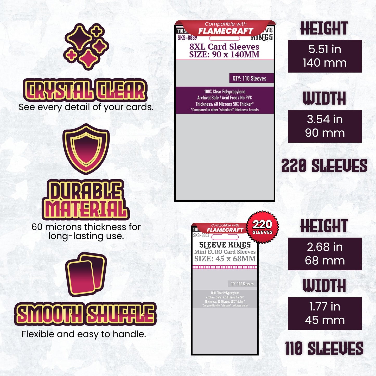 "Flamecraft" Board Game Compatible Card Sleeve Bundle (8803 X 2 + 8839 X 1)