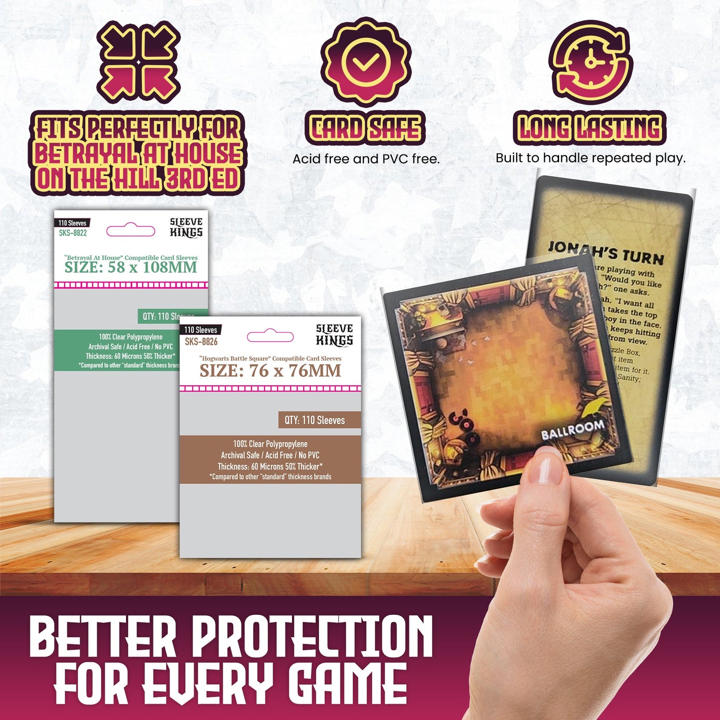 "Betrayal at House on the Hill" 3rd Edition Compatible Sleeve Bundle (8822 x 1, 8826 x 1)