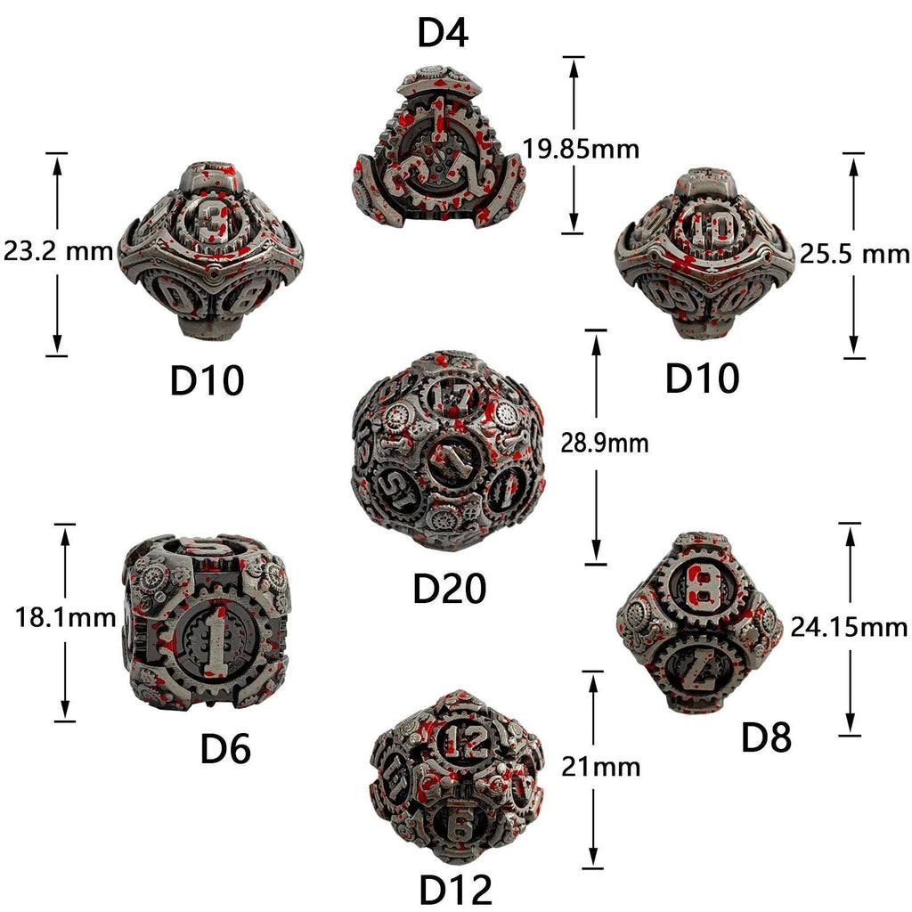 Steampunk - Blue Fluorescent Black Gear Metal DND Dice Set