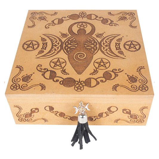 Triple Moon Goddess Laser Etched Box 7"