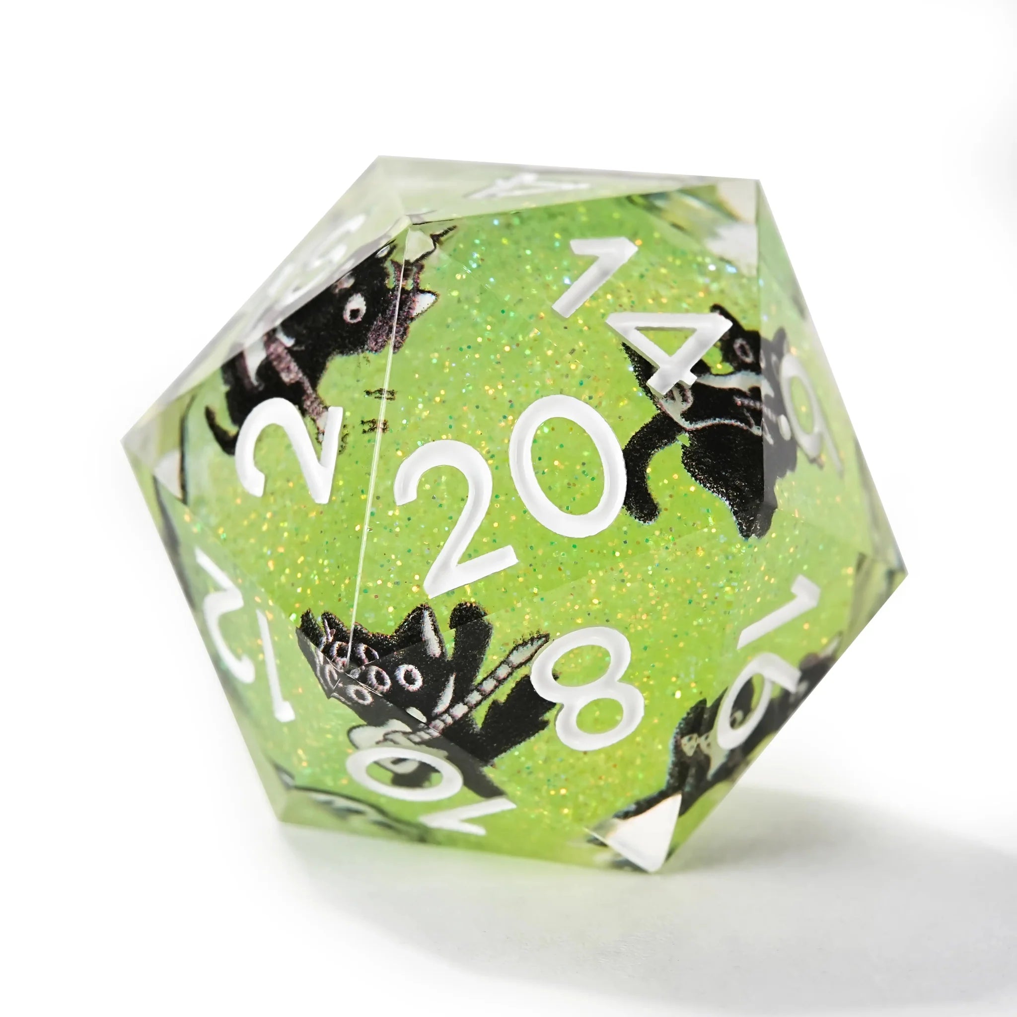 Dynamic Music Black Cat Light Blue Glitter Resin DND Dice Set