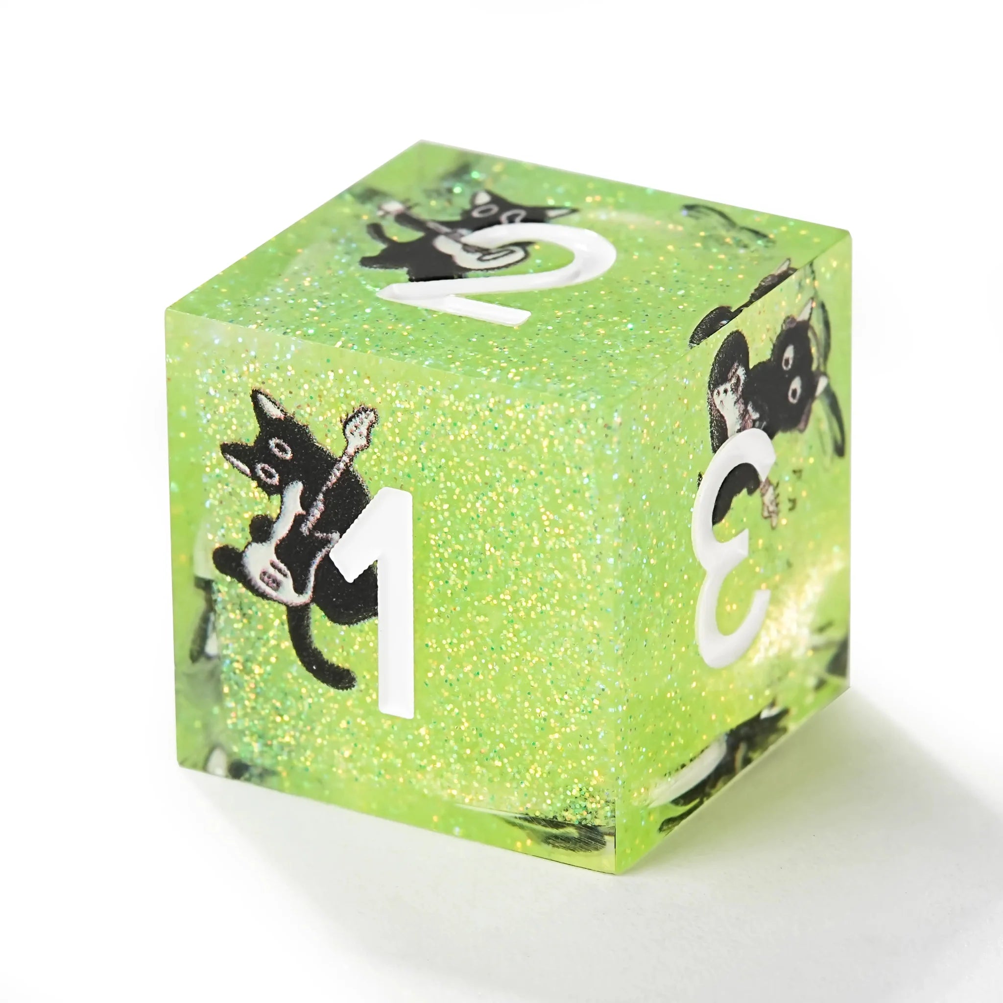 Dynamic Music Black Cat Light Blue Glitter Resin DND Dice Set