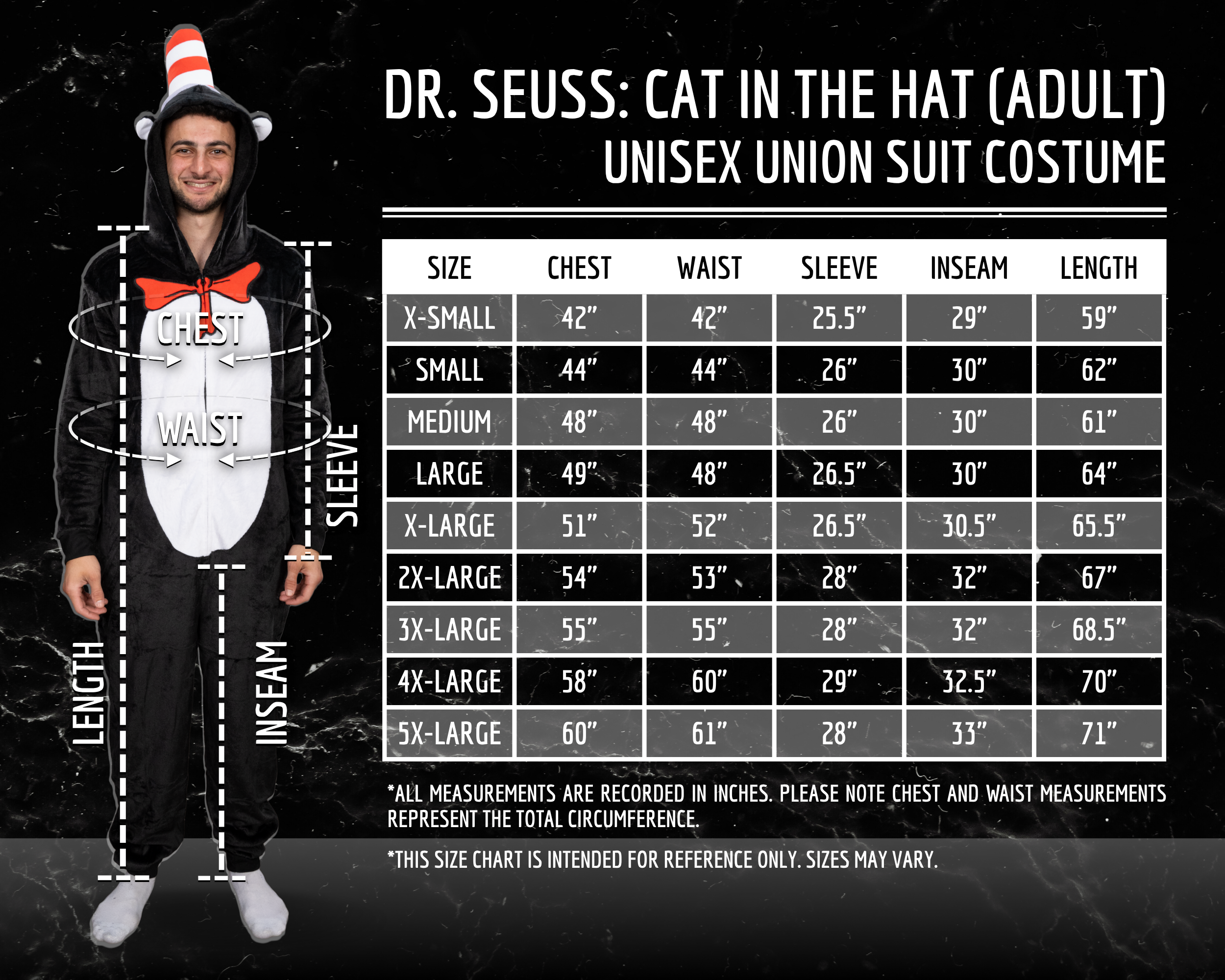 Officially Licensed Dr. Seuss Cat in Hat Adult Unisex Halloween Cosplay Costume Jumpsuit
