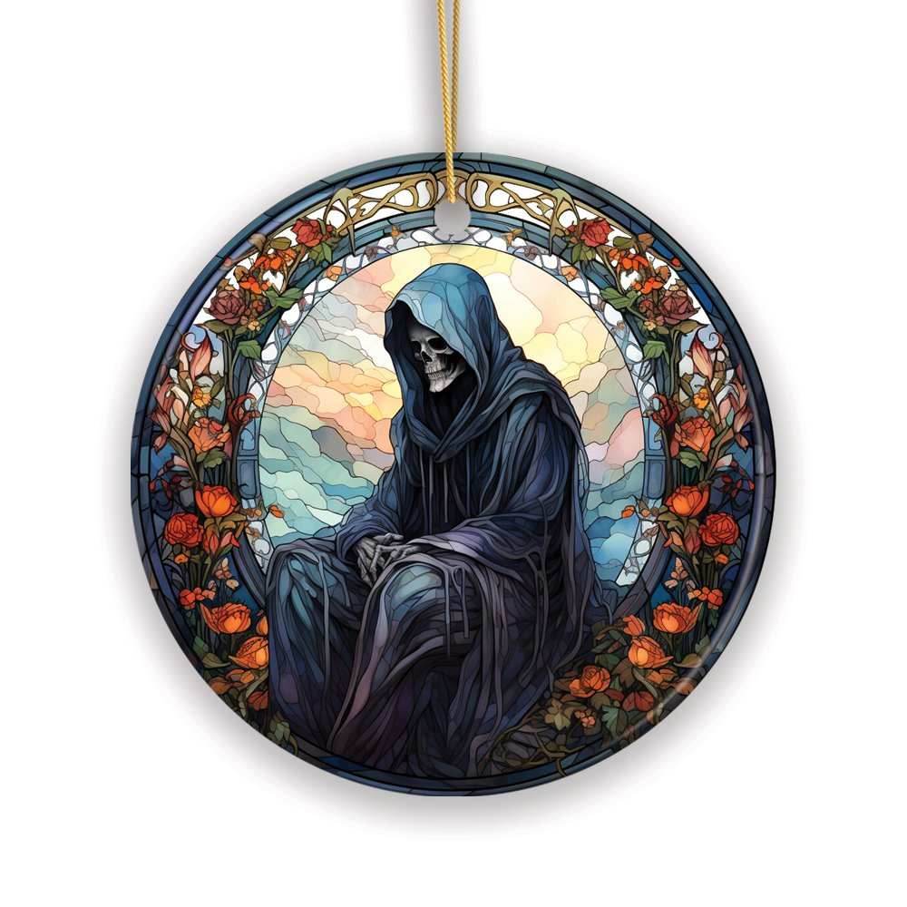 Halloween Angel of Death Stained Glass Style Ceramic Ornament - Circle