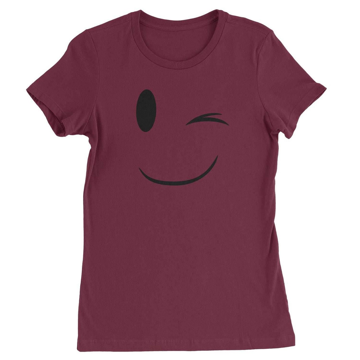 Emoticon Winking Smile Face Womens T-shirt - Maroon / Womens X-Small