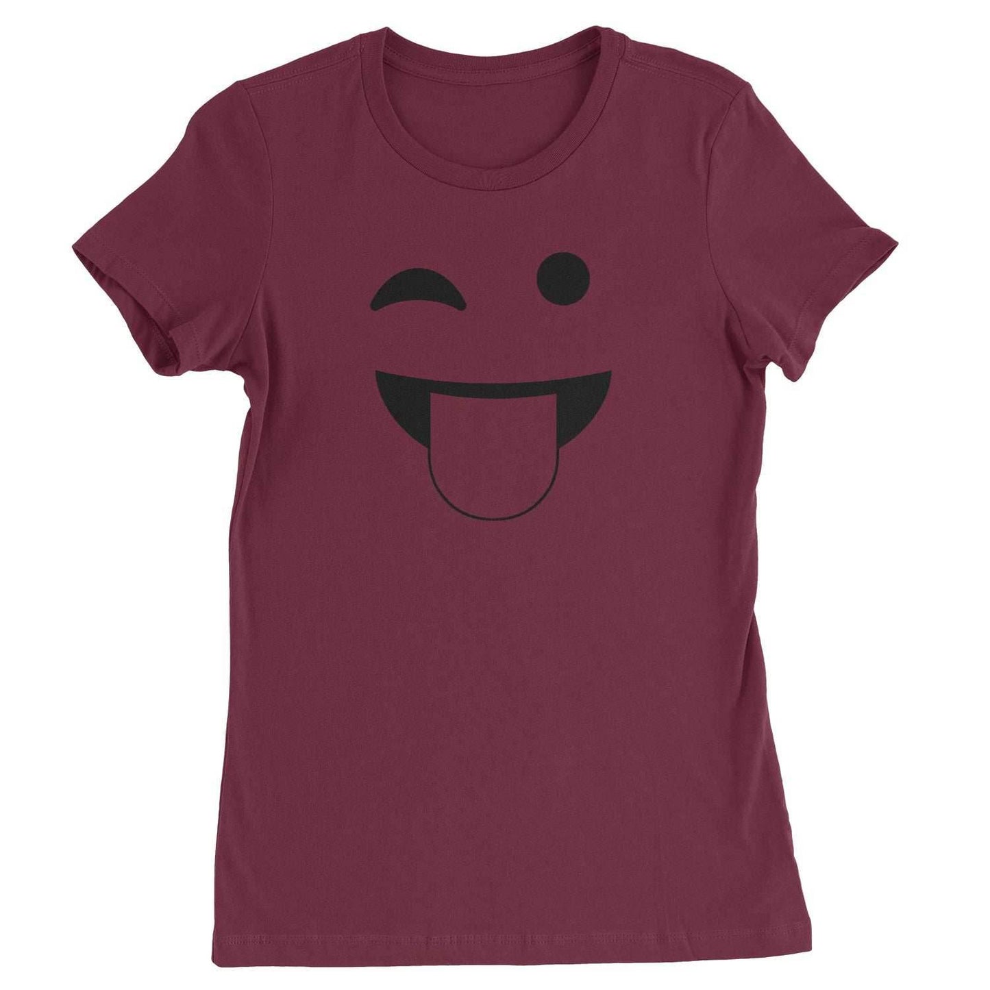 Emoticon Tongue Hanging Out Smile Face Womens T-shirt - Maroon / Womens X-Small