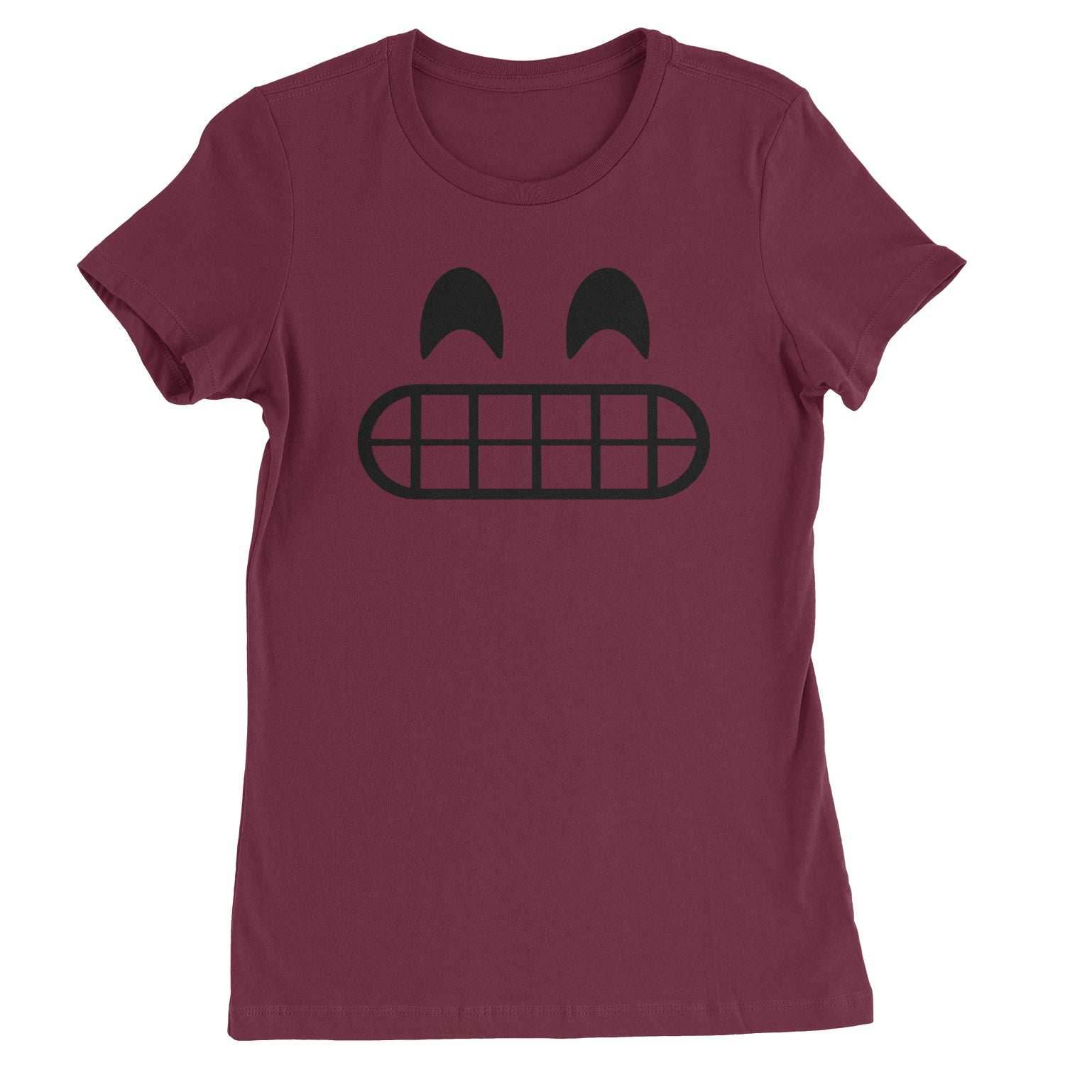 Emoticon Grinning Smile Face Womens T-shirt - Maroon / Womens X-Small
