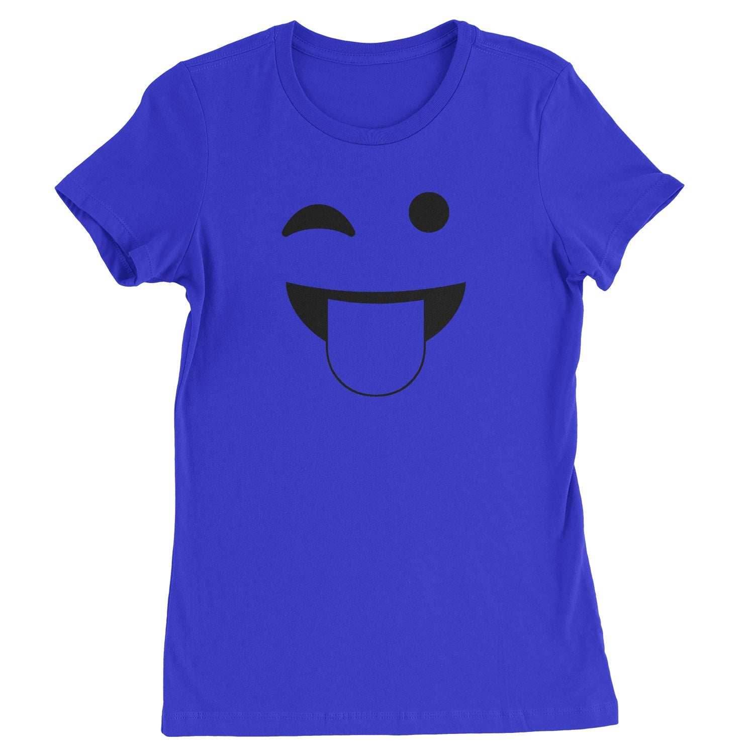 Emoticon Tongue Hanging Out Smile Face Womens T-shirt - Royal Blue / Womens X-Small