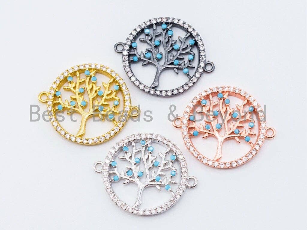 Turquoise CZ Micro Pave Round Tree Connector, Cubic Zirconia Tree Connector for Bracelet Necklace Earrings,  Sku#E204C