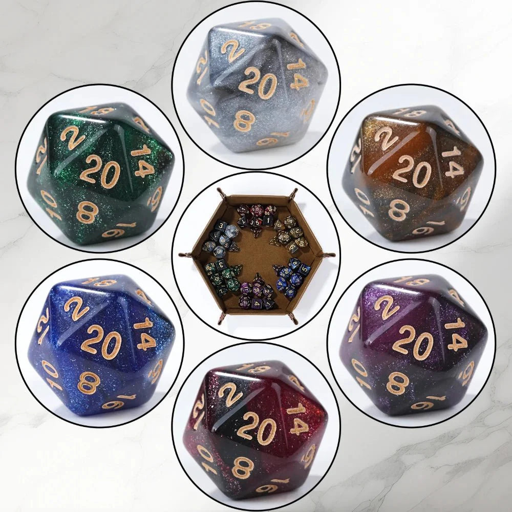 Acrylic Star Glitter DND Dice Set + Dice Tray