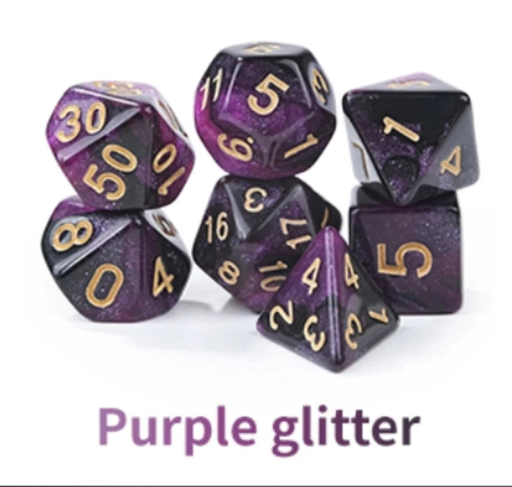Acrylic Star Glitter DND Dice Set + Dice Tray