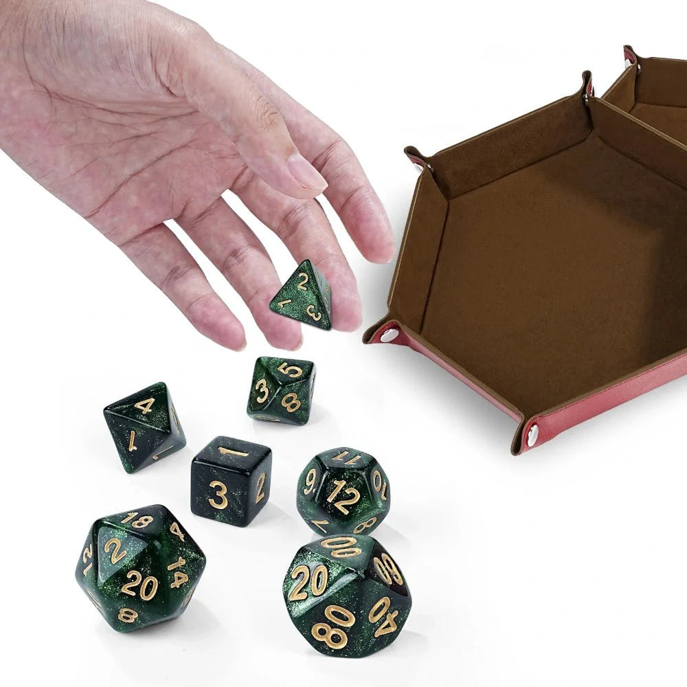 Acrylic Star Glitter DND Dice Set + Dice Tray